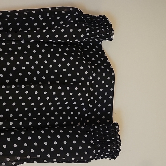 DRESSBARN Retro Polka Dot Chiffon Butterfly Sleeve Blouson Landgirl Blouse - Picture 5 of 12